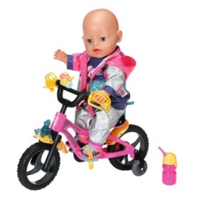 BABY born Bicicleta cu lumini, claxon si roti ajutatoare pentru papusi 43 cm